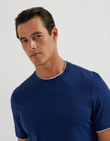 Blue Cotton jersey crew neck T-shirt with faux-layering