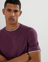 Burgundy Cotton jersey crew neck T-shirt with faux-layering