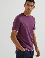 Burgundy Cotton jersey crew neck T-shirt with faux-layering