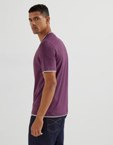 Burgundy Cotton jersey crew neck T-shirt with faux-layering