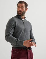 Virgin wool and cashmere lightweight sweater with half-zip