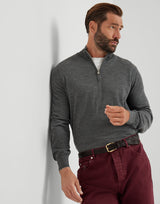 Virgin wool and cashmere lightweight sweater with half-zip