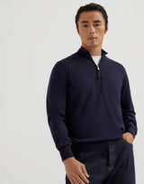 Virgin wool and cashmere lightweight sweater with half-zip