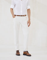 English White Garment-dyed traditional fit five-pocket trousers in comfort cotton lightweight denim