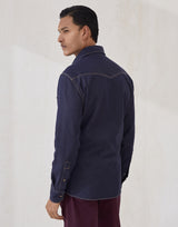 No-fade denim easy fit Western shirt