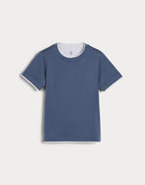 Blue Cotton jersey T-shirt with faux-layering