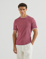 Coral Cotton jersey crew neck T-shirt with faux-layering