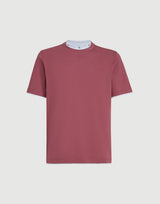 Coral Cotton jersey crew neck T-shirt with faux-layering