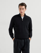 Black Cashmere sweater with half zip