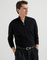 Black Cashmere sweater with half zip
