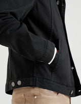 Garment-dyed outerwear jacket in comfort cotton lightweight denim with leather collar