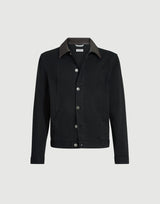 Garment-dyed outerwear jacket in comfort cotton lightweight denim with leather collar