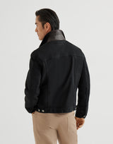 Garment-dyed outerwear jacket in comfort cotton lightweight denim with leather collar