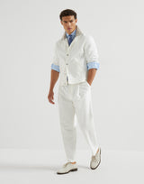 Garment-dyed outerwear jacket in comfort cotton lightweight denim with leather collar