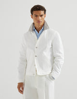 Garment-dyed outerwear jacket in comfort cotton lightweight denim with leather collar