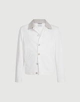 Garment-dyed outerwear jacket in comfort cotton lightweight denim with leather collar