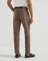 Hazelnut Garment-dyed comfort lightweight denim traditional fit five-pocket trousers