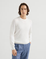 Panama White Cotton textured rib sweater