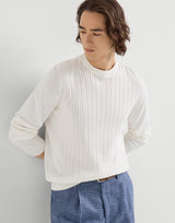 Panama White Cotton textured rib sweater
