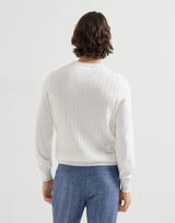 Panama White Cotton textured rib sweater