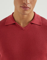 Red Cotton English rib knit polo