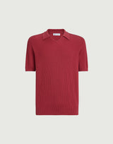 Red Cotton English rib knit polo