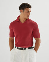 Red Cotton English rib knit polo