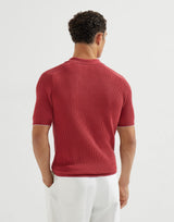 Red Cotton English rib knit polo