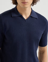 Navy Cotton English rib knit polo