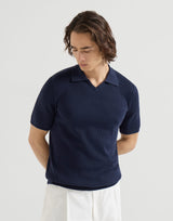 Navy Cotton English rib knit polo