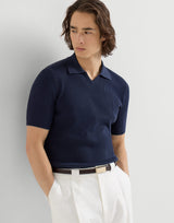 Navy Cotton English rib knit polo