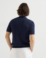 Navy Cotton English rib knit polo