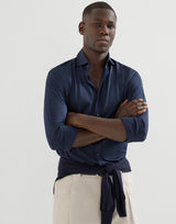 Silk and cotton jersey shirt with spread collar