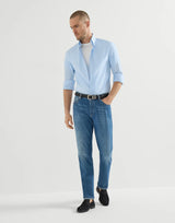Lightweight old denim traditional fit five-pocket trousers