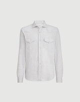 Cotton piqué western shirt in Pebble Grey