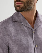 Hazelnut Linen easy fit short sleeve shirt with camp collar