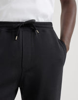 Cotton, cashmere and silk French terry double cloth trousers in black