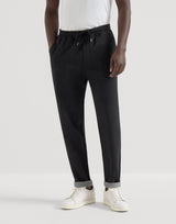 Cotton, cashmere and silk French terry double cloth trousers in black