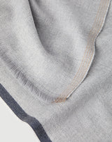 Pearl Grey Wool and cashmere diagonal scarf with striped edge