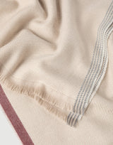 Sand Wool and cashmere diagonal scarf with striped edge