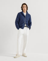 Wool and mohair pinstripe fresco outerwear jacket with stand collar