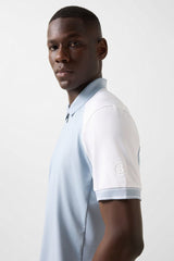 Fabius functional short-sleeved top in Mist blue/white