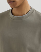 Cotton jersey crew neck T-shirt with faux-layering in Military Green