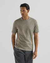 Cotton jersey crew neck T-shirt with faux-layering in Military Green