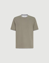 Cotton jersey crew neck T-shirt with faux-layering in Military Green