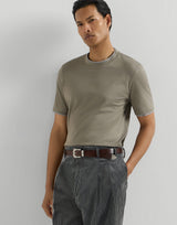 Cotton jersey crew neck T-shirt with faux-layering in Military Green
