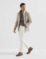 Cotton jersey crew neck T-shirt with faux-layering in Rock Grey