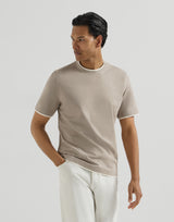 Cotton jersey crew neck T-shirt with faux-layering in Rock Grey