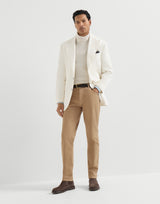 Garment-dyed comfort lightweight denim traditional fit five-pocket trousers in Camel