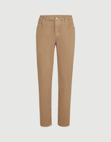 Garment-dyed comfort lightweight denim traditional fit five-pocket trousers in Camel